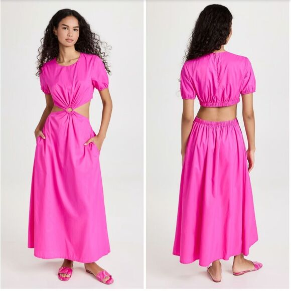 STAUD Dresses & Skirts - Staud Calypso Cutout Maxi Dress O Ring Neon Pink Summer Dress Size S